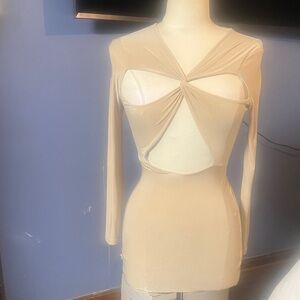 Elegant Beige Cut-Out Mini Dress